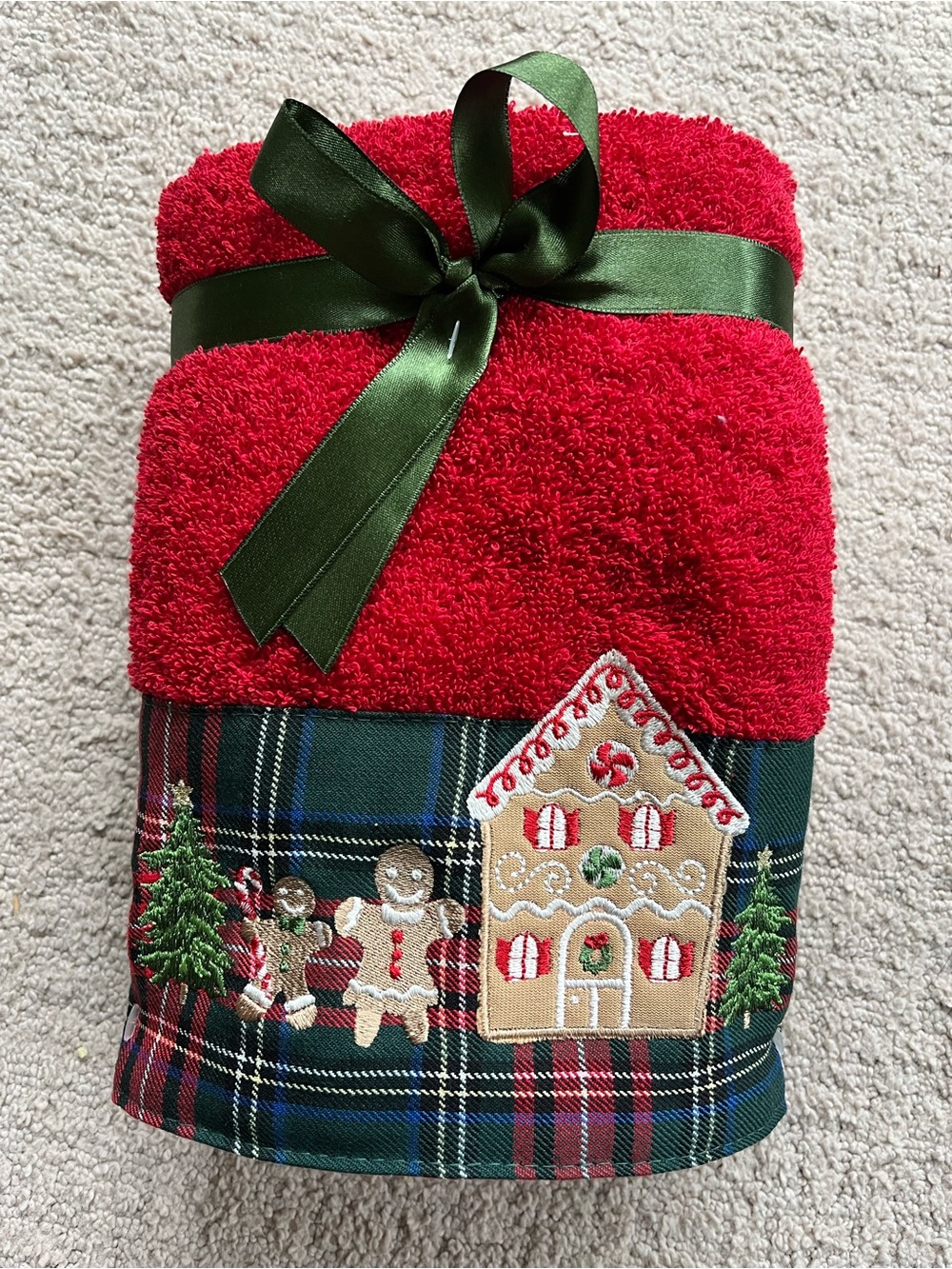 Arctic Holiday Embroidered Gingerbread House Christmas Hand Towels Set of 2 NWT